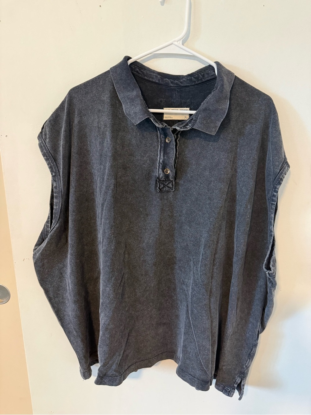 We The Free Washed Charcoal Sleeveless Polo Top